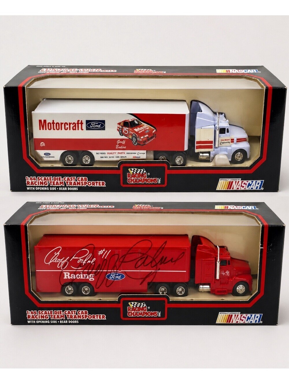 Lot 2 Racing Champions NASCAR 1:64 Transporters Geoff Bodine Signed Ford